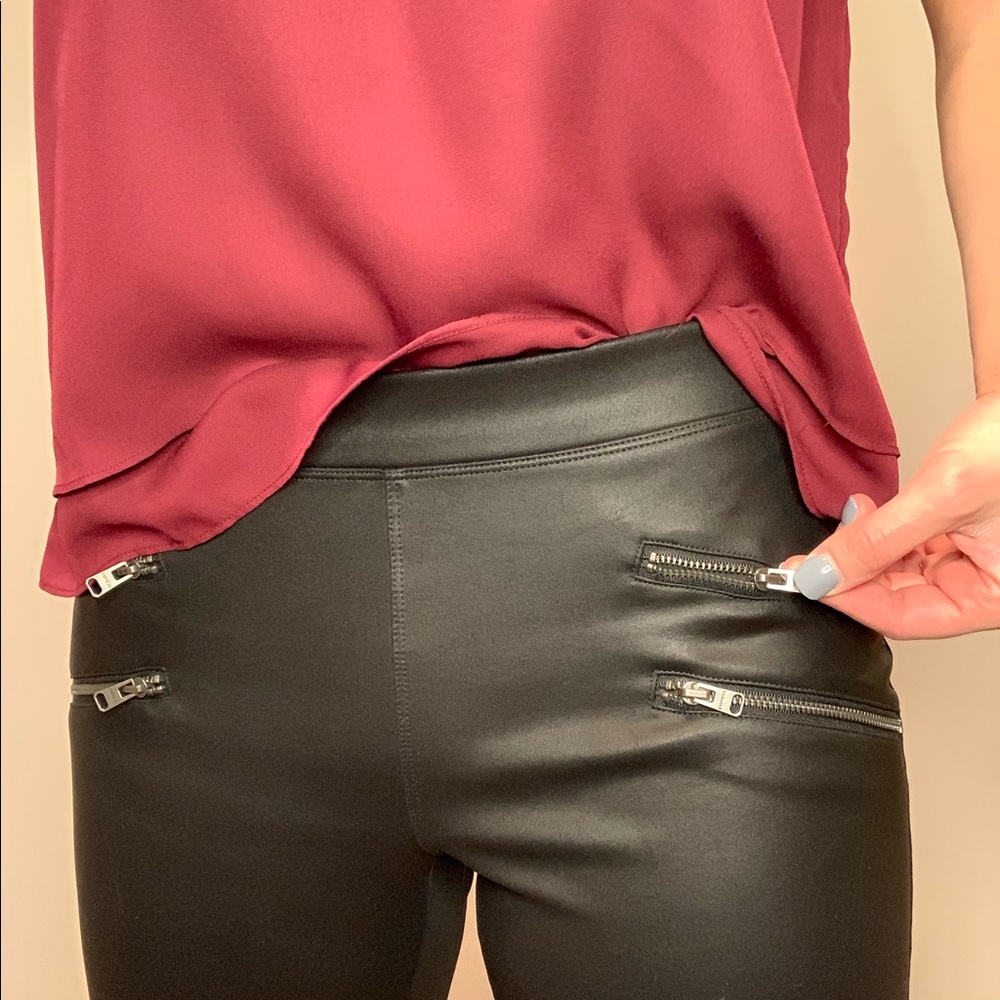 Express faux leather pant, double zipper hips